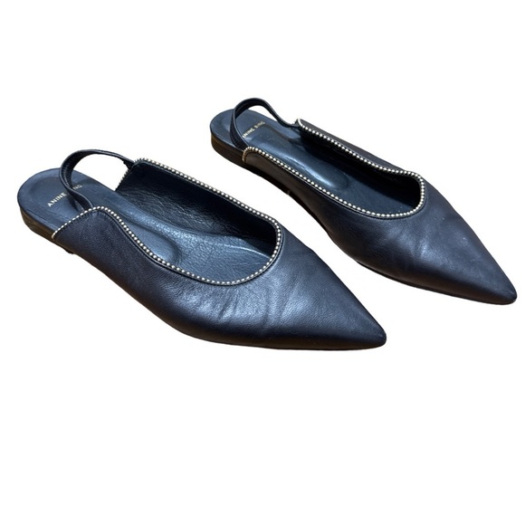 Anine Bing • Callie Slingback Gold Studded Pointed Toe Black Leather Flats 38 - Picture 2 of 13